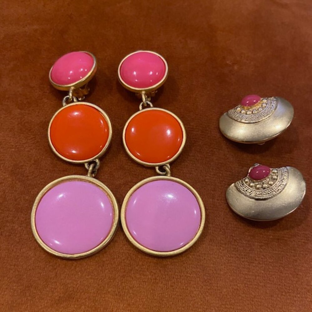 Vintage 1980's Costume Clip On Earrings - 2 pairs